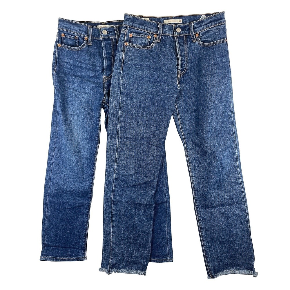 Levi's Wedgie Straight Jeans Womens 26 Blue High Rise Raw Hem Casual Denim Pants